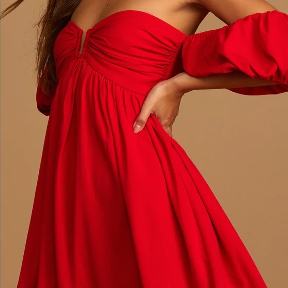 Lulus My Dream Date Red Off-the-Shoulder Mini Dress